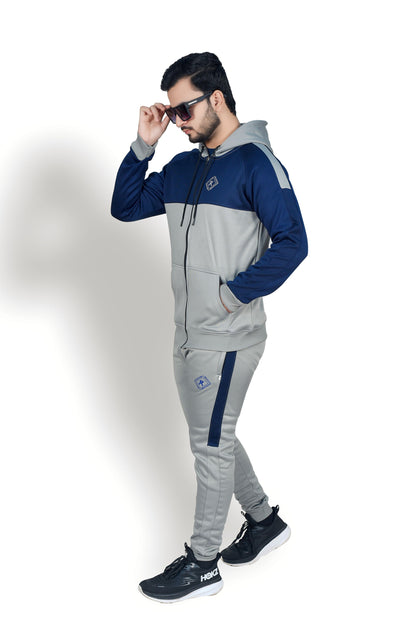 Premium Light Gray/Blue Zipper Tracksuit