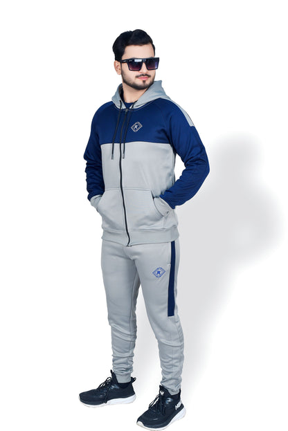 Premium Light Gray/Blue Zipper Tracksuit