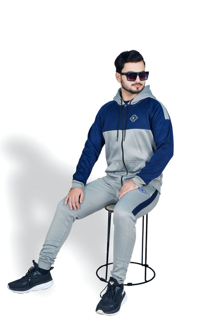 Premium Light Gray/Blue Zipper Tracksuit