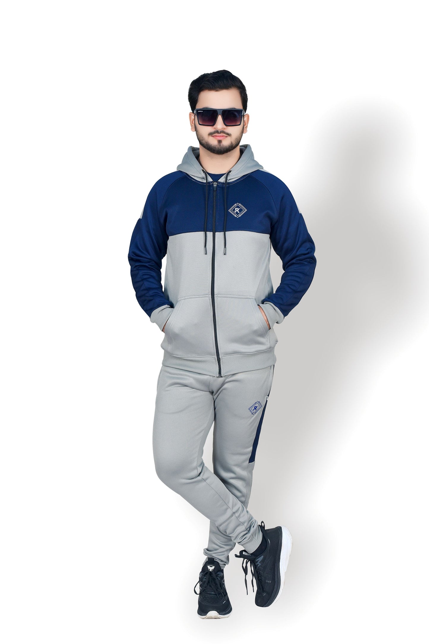 Premium Light Gray/Blue Zipper Tracksuit