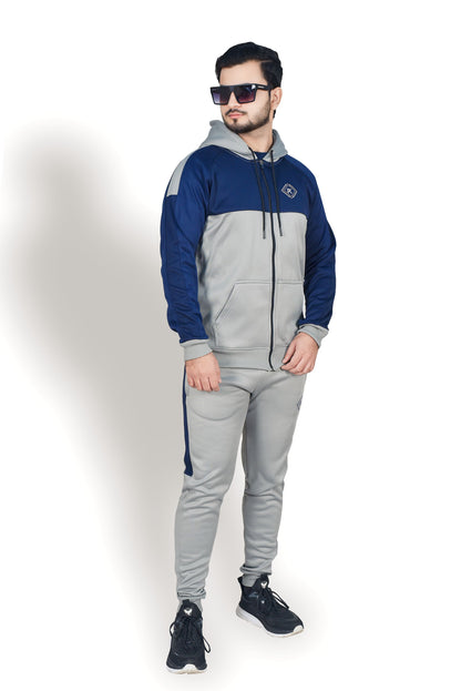 Premium Light Gray/Blue Zipper Tracksuit