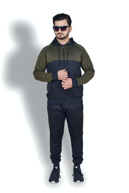 Classic Black/olive green Zipper Tracksuit