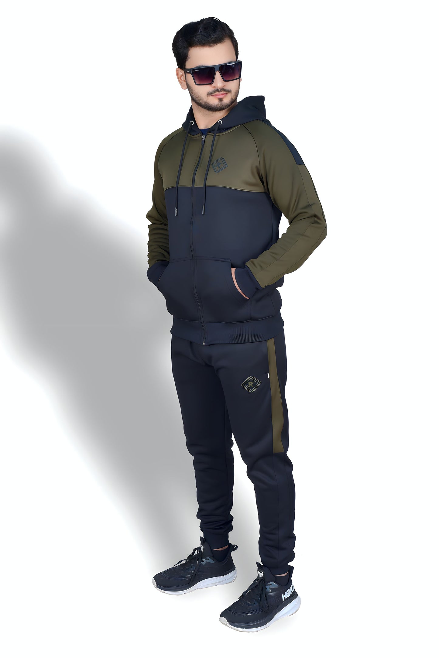 Classic Black/olive green Zipper Tracksuit