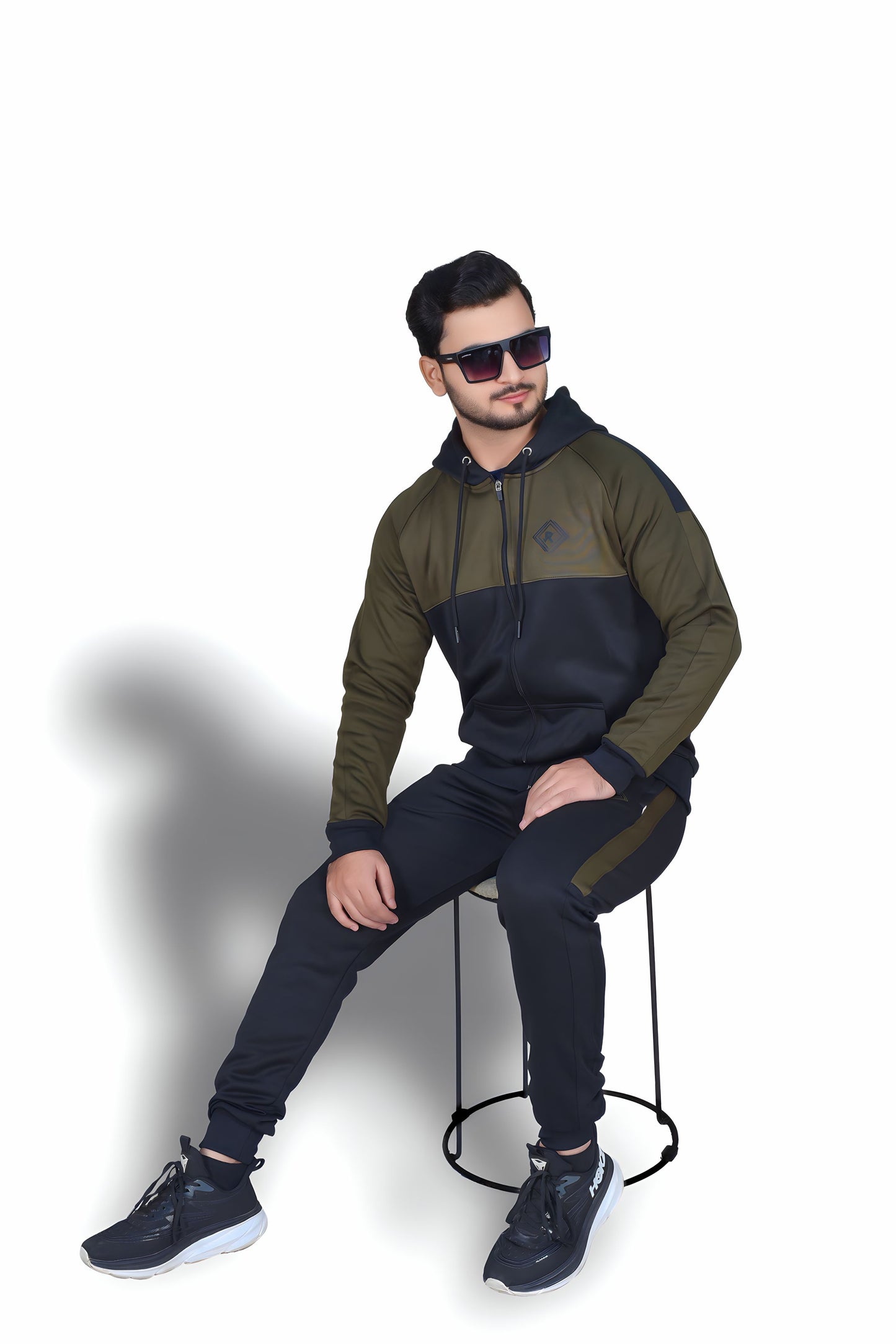 Classic Black/olive green Zipper Tracksuit