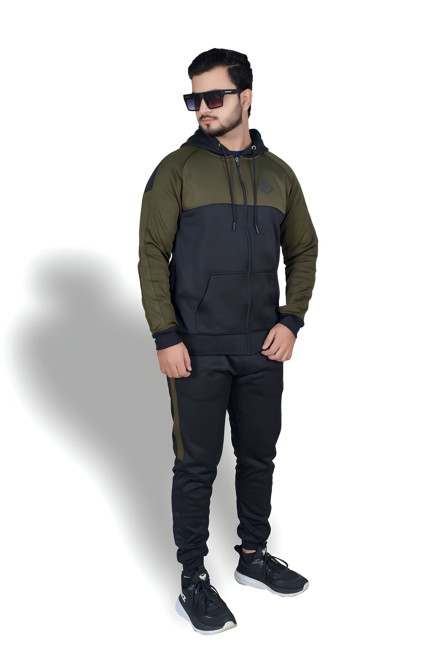 Classic Black/olive green Zipper Tracksuit