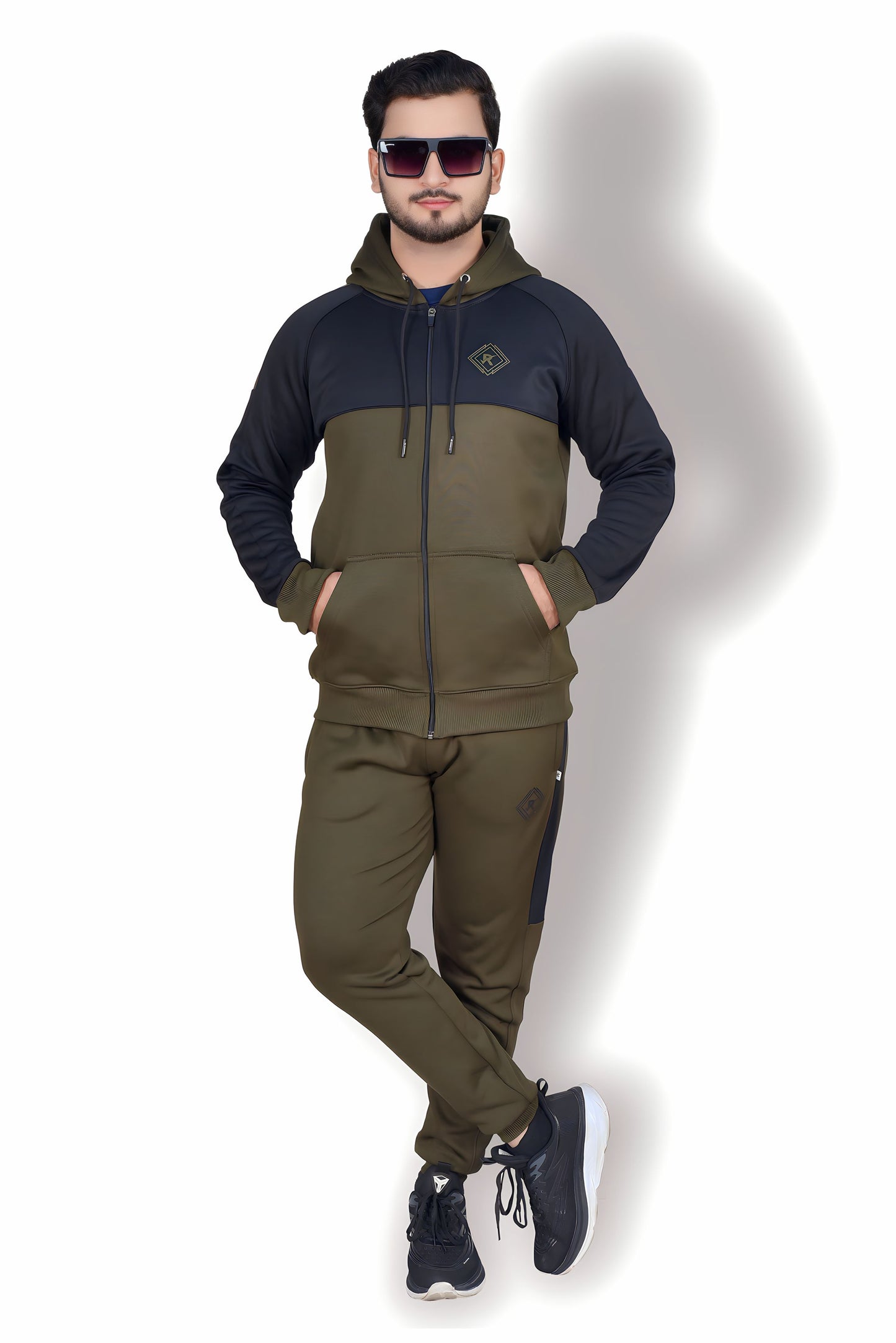 Drab olive green/black Zipper Tracksuit