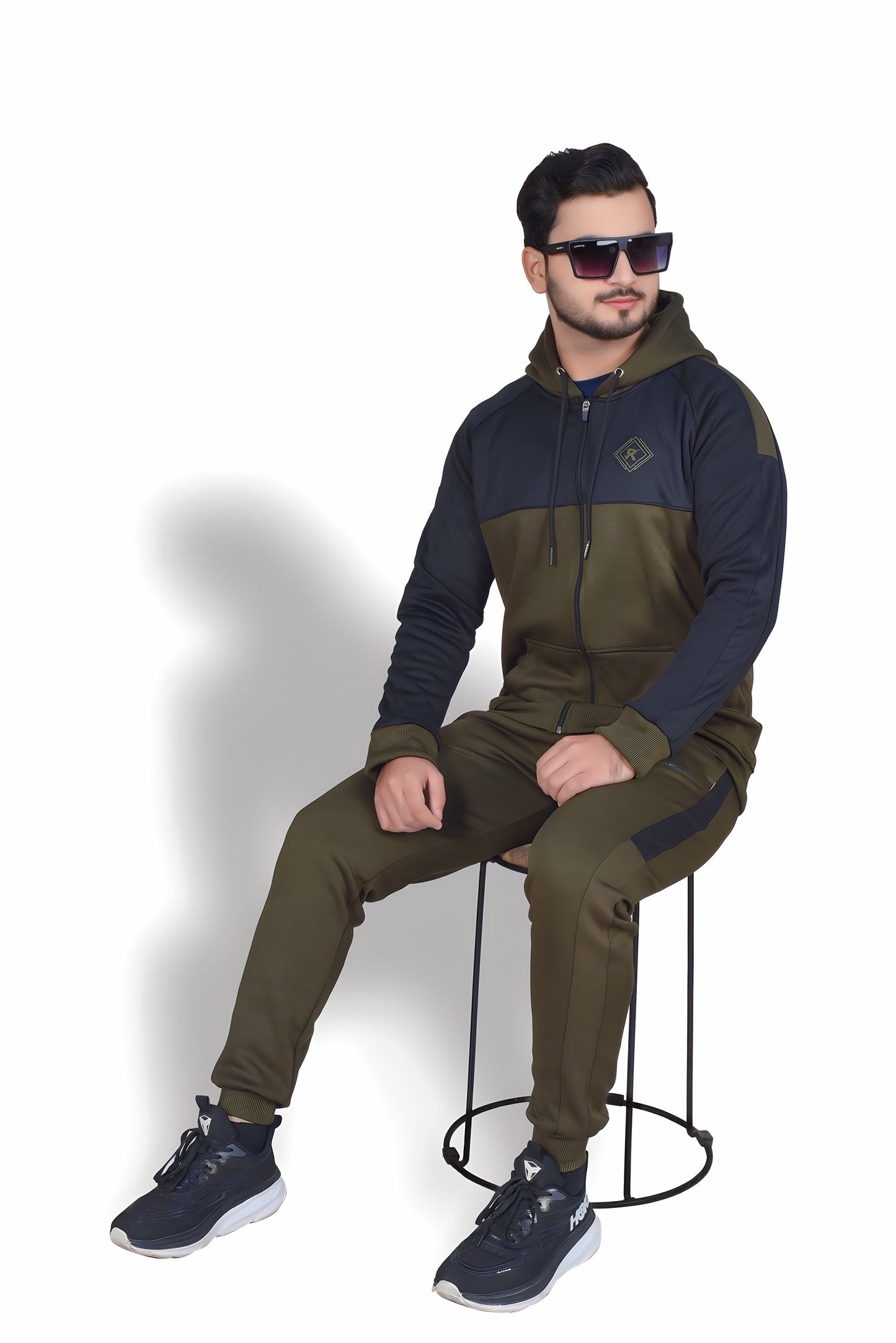 Drab olive green/black Zipper Tracksuit