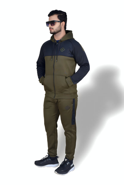 Drab olive green/black Zipper Tracksuit