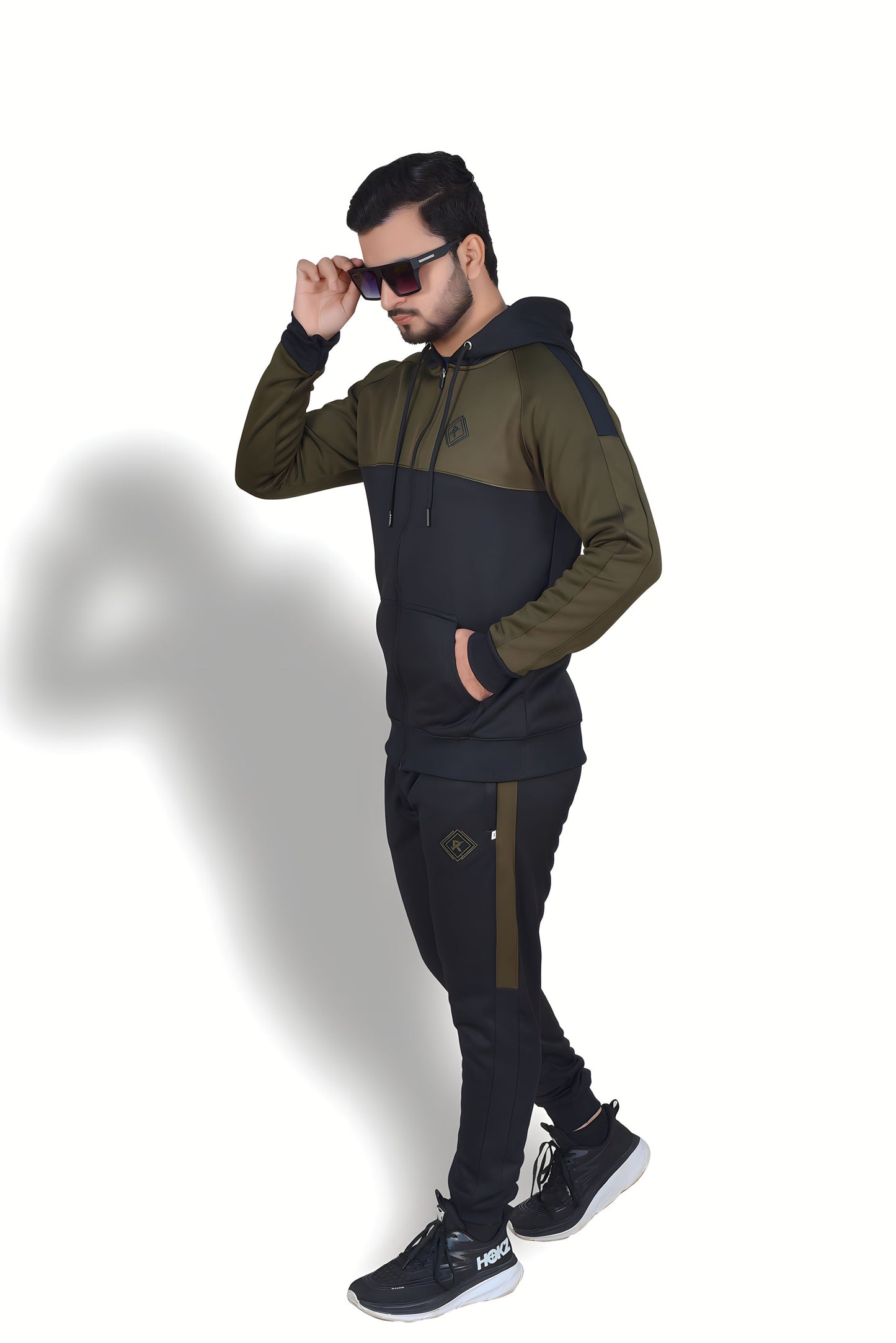 Classic Black/olive green Zipper Tracksuit