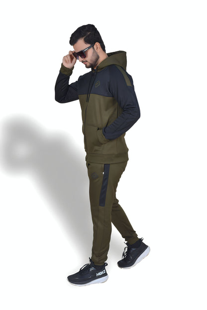 Drab olive green/black Zipper Tracksuit